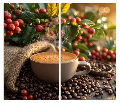 Produktbild von Spritzschutz Herdabdeckplatte Schneidebrett aus Glas Kaffeeerntemorgen 2-Teilig (60x52cm)