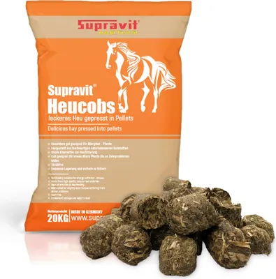 Produktbild von Supravit Heucobs für Pferde staubfrei 20kg | Pferdefutter gut geeignet für Allergiker | leckeres Heu gepresst in Pellets