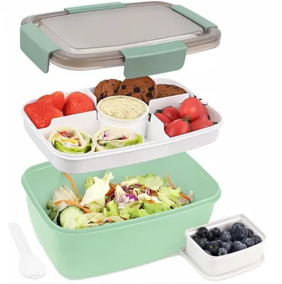 Immagine prodotto di Contenitore per il pranzo per adulti, capacità 2000 ml, a prova di perdite, con scomparti, contenitore per insalata da portare con sé, colore verde scuro