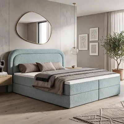 Produktbild von Boxspringbett BONITO 180x200 cm Komplett-Set mit Bettkasten, Bonell-Matratze H3 und Topper, Bouclé Türkis