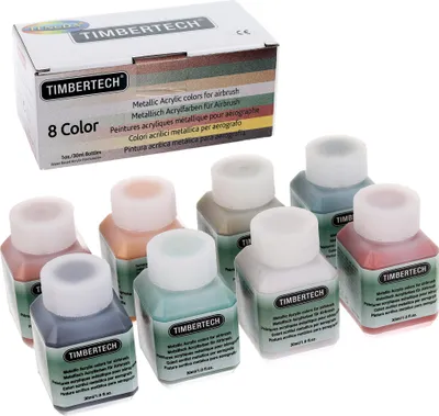 Immagine prodotto di Vernici acriliche metallizzate per aerografo 8 colori 8x30ml Fengda Timbertech