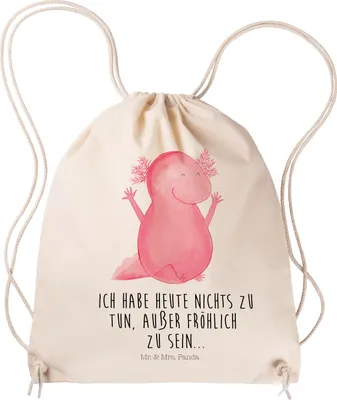 Produktbild von Mr. & Mrs. Panda gym tasche Axolotl Hurra - Transparent - Geschenk, Stoffbeutel, wander rucksack, Lurch, Rucksackbeutel, Sportbeutel, Jutebeutel, Motivation, Spaß
