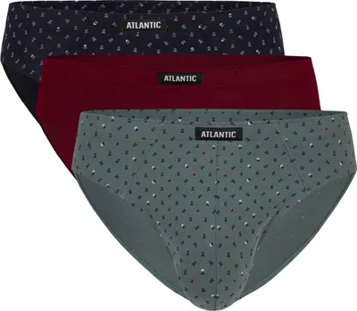 Produktbild von Atlantic Herren Sport Slips - 100% Baumwolle, Bequeme Unterwäsche mit Print, 3er Pack, Schwarz/Blau/Grün/Rot/Marineblau, Klassische Kollektion M