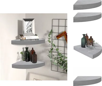 Image de vidaXL Étagères suspendues d'angle 2 pcs. Béton gris 35x35x3,8 cm MDF - Étagères murales
