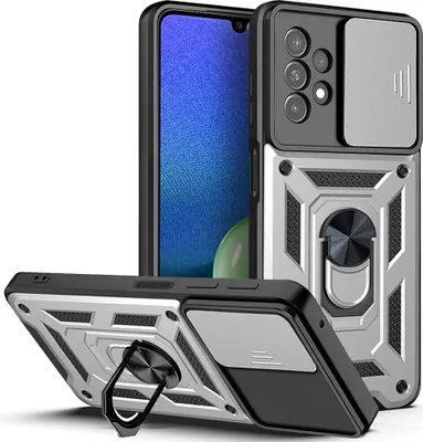 Produktbild von Galaxy A13 4G Hülle mit Ring Ständer Halter Dia Kameraschutz TPU Bumper Silikon Schutzhülle für Samsung Galaxy A13 4G Silber