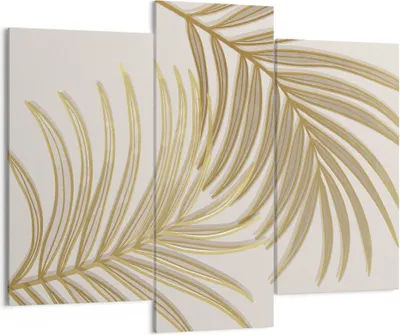 Produktbild von Bild auf Leinwand - Leinwandbild - 3 Teile - Golden Blätter Palmen - 130x100cm - Wand Bild - Wanddeko - Wandbilder - Leinwanddruck - Bilder - Wanddekoration - Leinwand bilder - CB130x100-4738