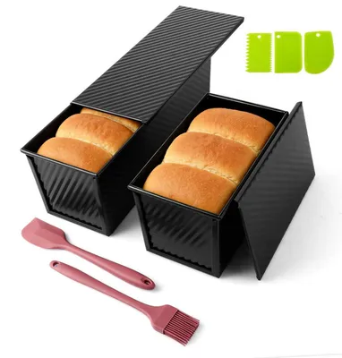 Obrázek produktu pro Formy na pečení chleba se víkem, sada 2 kusů, černé barvy, s nepřilnavým povrchem, s ventilačními otvory, rozměry 31,8 x 12 x 11,43 cm a 21,6 x 12 x 11 cm
