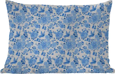 Produktbild von MuchoWow® Outdoor Kissen - Blumen - Rosen - Blau - Muster - 60x40 cm - Wetterfest - Lounge Kissen - Zierkissen - Kissen für Innenräume
