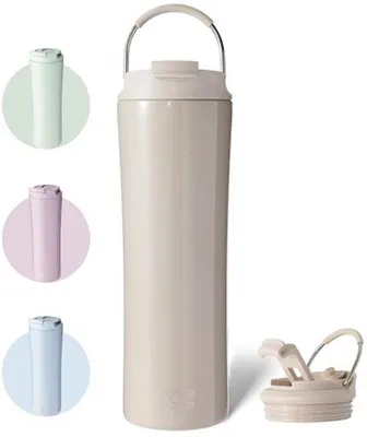 Produktbild von Famanu Isolierte Kaffeetasse mit Doppelwandigem Deckel und Strohhalm - 24 oz Edelstahlbecher