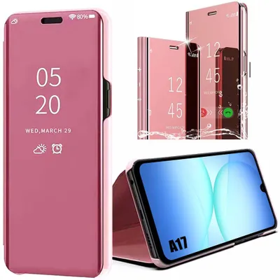 Image de Coque pour Samsung Galaxy A17 4G/5G, Protection Rabat Smart Case Effet Miroir Anti-Rayures Rose
