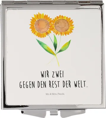 Produktbild von Mr. & Mrs. Panda Taschenspiegel Blume Sonnenblume - Weiß - Geschenk, Zusammen, Sonnenblumen, Handtaschenspiegel, Lieblingsmensch, Klappbarer Spiegel, Schminkspiegel, Mini