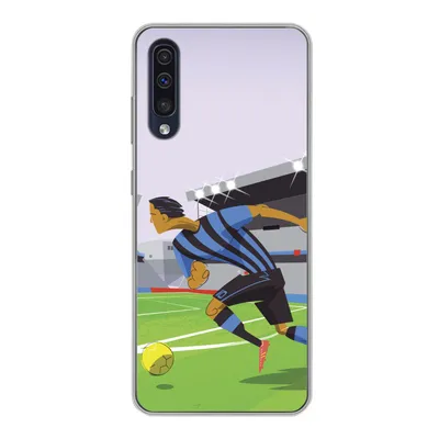 Produktbild von MuchoWow® Handyhülle Schutzhülle Hülle für Samsung Galaxy A30s Eine Illustration von Spielern, die in einem Stadion Fußball spielen - Junge - Mädchen - Kinder Silikon Softcase Handy Hülle - Karteninhaber