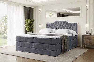 Produktbild von ALTDECOR Boxspringbett mit 2 Matratzen und Topper - 120x200 cm - VILA-1 KING - Dunkelgrau Samt - Polsterbett mit, H3- und H4- Matratzen, Bettkasten und Lattenrost, Bett mit Stauraum