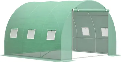 Image de Outsunny Serre de jardin 9 m², serre tunnel de jardin 3 x 3 x 2 m avec porte enroulable et 6 fenêtres en maille, serre en acier et PE haute densité, résistante aux UV, vert