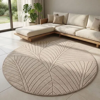 Produktbild von Carpetsale24 Outdoor Teppich, Modern Boho Design, 3D Effekt, Robust und UV-Beständig, ideal für Terrasse Wohnzimmer & Küche, Grösse: 80 cm Rund