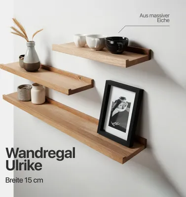 Produktbild von BestLoft Bilderleiste Holz Holzregal Wand Bilderleiste Eiche Floating Shelf Flur Regal Holz Wand Wandregal Holz aus Eiche massiv Regal Wand 60 cm