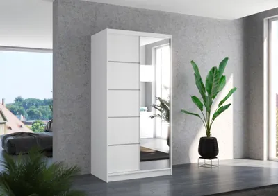 Obrázek produktu pro Šatní skříň se zrcadlem 100 cm EADRIX - bílá