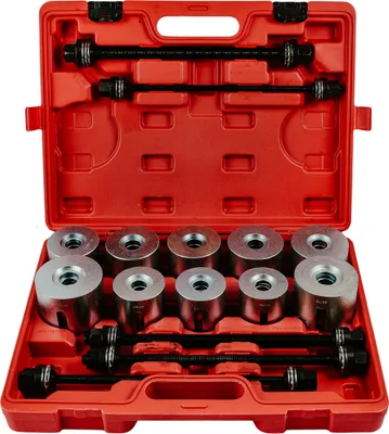 A red plastic case containing a set of tools, specifically a silent bearing puller set.