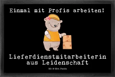 Produktbild von Mr. & Mrs. Panda Schmutzmatte Lieferdienstmitarbeiterin Leidenschaft 50 x 75 cm - Schwarz - Geschenk, Spruch, teppichmatte, Fussmatte, Gummimatte, Pizzabotin, Fußabtreter