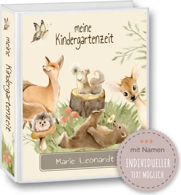 Produktbild von Kindergarten Ordner personalisiert mit Namen und Wunschtext Woodland Waldtiere A4 Watercolor - Meine Kindergartenzeit Kindergartenordner Portfolioordner Sammelordner Junge Mädchen