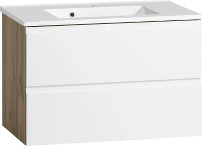 Produktbild von Waschtisch >Paris< in weiß, Wotaneiche, MDF - 80x56x47cm (BxHxT)