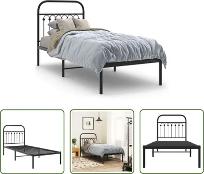 Produktbild von The Living Store Bettgestell mit Kopfteil Metall Schwarz 75x190 cm