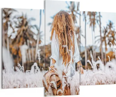 Produktbild von Bild auf Leinwand - Leinwandbild - 3 Teile - Wiese Frau Gras - 130x100cm - Wand Bild - Wanddeko - Wandbilder - Leinwanddruck - Bilder - Wanddekoration - Leinwand bilder - Wandbild - CB130x100-5115