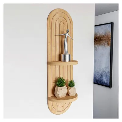 Produktbild von Schweberegal mit 2 Ablagen, Wandregal für Wohnzimmer, Küche, Arbeitszimmer, Badezimmer, Fotoregal, Dekoregal in Eiche-Optik