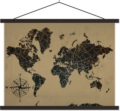 Produktbild von MuchoWow® Textilposter Weltkarte - Abstrakt - Braun 40x30 cm mit schwarzem Rahmen - Dekorationen