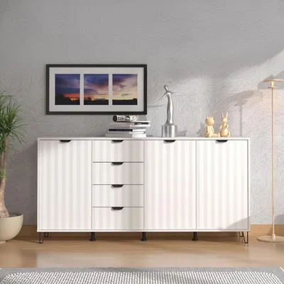 Image de Paglietaa - Buffet, 183x40x91h cm Blanc, 3 Étagères