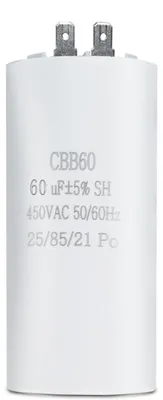 Obrázok produktu pre Kondenzátor CBB60, kapacita 60 µF, napätie 450 V, s 2 pripojovacími svorkami, určený pre práčky a klimatizácie
