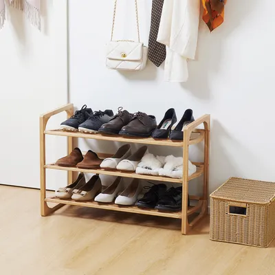 Produktbild von Sweiko Schuhregal für 9 Schuhpaare, 3 Etagen, erhöhte Kanten, Bambusholz, 76 x 33 x 51 cm