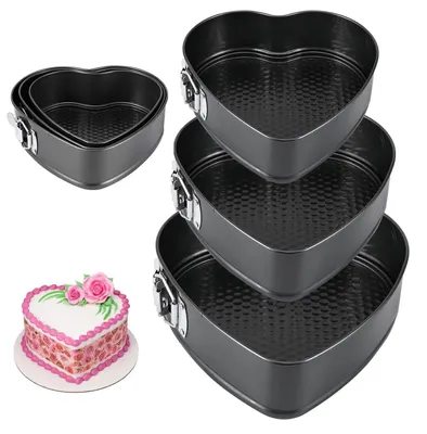 Obrázok produktu pre Formy na pečenie v tvare srdca, sada 3 kusov, 20/22/24 cm, čierna/šedá, uhlíková oceľ