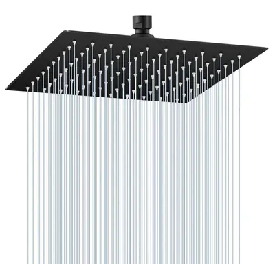 Zdjęcie produktu dla Głowica prysznicowa typu "deszczownica", kwadratowa, 25 cm, czarny, stal nierdzewna, oszczędzająca wodę, z 121 dyszami zapobiegającymi osadzaniu się kamienia, strumień wody 360°, montaż sufitowy, kolor: matowy czarny