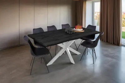 Produktbild von Esstisch Baumkante Holz-Optik Grau 180 x 90 Spider-Gestell weiß JOSY