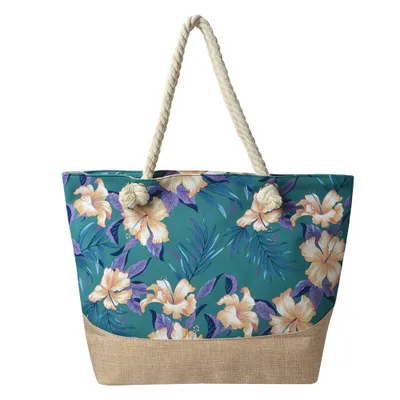 Immagine prodotto di Juleeze Borsa da spiaggia 50x36 cm Fiori sintetici turchesi