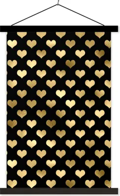 Produktbild von MuchoWow® Textilposter Muster - Herz - Gold 120x180 cm mit schwarzem Rahmen - Fotos