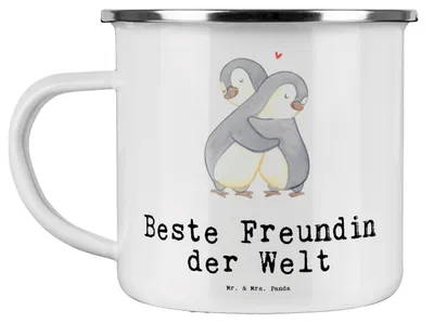 Produktbild von Mr. & Mrs. Panda Pott Pinguin Beste Freundin der Welt - Weiß - Geschenk, Teetasse, Emaille Tasse, Haferl, Outdoor, Spruch, Geschenkidee, Becher, Bae, Frau, Bff