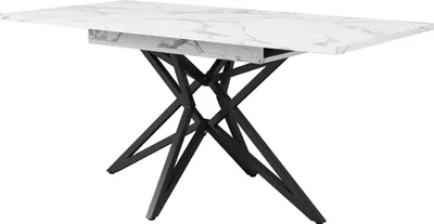 Produktbild von Flieks Ausziehbarer Esstisch mit Metallbeinen, Rechteckiger Küchentisch Esszimmertisch mit Tischplatte aus Marmoroptik, 120-160x80x66.1cm, Weiß