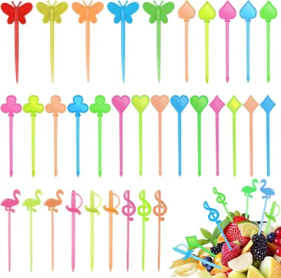 Produktbild von 300 Stück Mischfarbe Obstgabeln Kinder, Wiederverwendbare Rührer Foodpicker für Bar Party, Grillen Snacks und Familientreffen（7.8 cm/8.1 cm/8.5 cm）