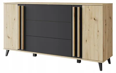Obrázek produktu pro Komoda 150 cm, moderní design, 3 zásuvky a 2 skříňky, barva: tmavě šedá matná