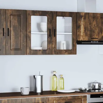 Obrázek produktu pro vidaXL Kuchyňská nástěnná skříňka se skleněnými dvířky Porto kouřový dub
