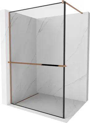 Immagine prodotto di Mexen Kioto+ parete doccia con mensola Walk-in 140 x 200 cm, cornice nera, oro rosa - 800-140-121-60-70