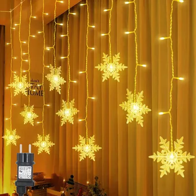 Produktbild von Schneeflocke Lichterkette Warmweiß 3.5m 180LEDs, Lichtervorhang 8 Modi Timer 31V Weihnachtsbeleuchtung Deko Fenster Schlafzimmer