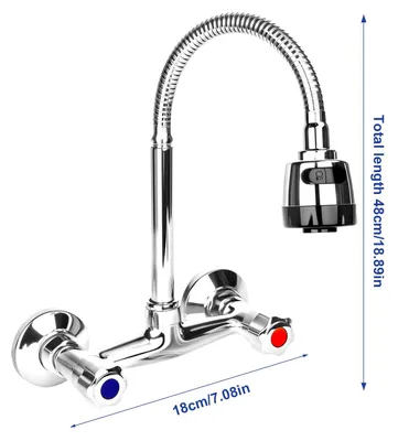 Imagen del producto de Grifo de pared de latón, giratorio 360°, para agua caliente y fría, con 2 modos de desagüe, ideal para la cocina