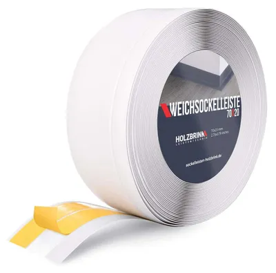Immagine prodotto di HOLZBRINK Battiscopa adesivo in PVC 70x20mm, 5 m | Profilo angolare PVC para angoli muro | Bordo adesivo per pareti | Colore: bianco