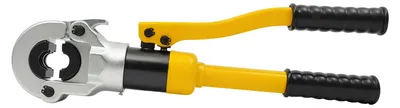 Image de Pince à sertir hydraulique pour tubes - Outil de sertissage mécanique - Force de sertissage : 8 tonnes - Mâchoires de sertissage : 16/20/25/32 mm - Tête pivotante à 360° - Pour tubes PEX, multicouches et en acier - Jaune