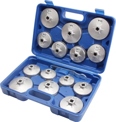 Produktbild von CCLIFE 15 tlg Alu Ölfilterkappen Satz Ölfilterschlüssel Druckguss Ölfilterkappenschlüssel 65-101mm Öl Wechsel KFZ Werkzeug