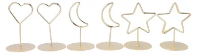 Immagine prodotto di 6 segnaposto in acciaio inossidabile, a forma di stella, luna e cuore per matrimoni, feste, riunioni, promemoria, color oro