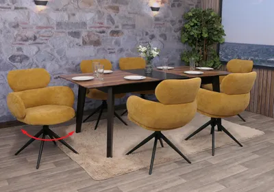 Obrázek produktu pro sada 6 jídelních židlí HWC-O77, kuchyňská židle, otočná, látka (310 g/m²) žinylka Oeko-Tex  hořčicově žlutá